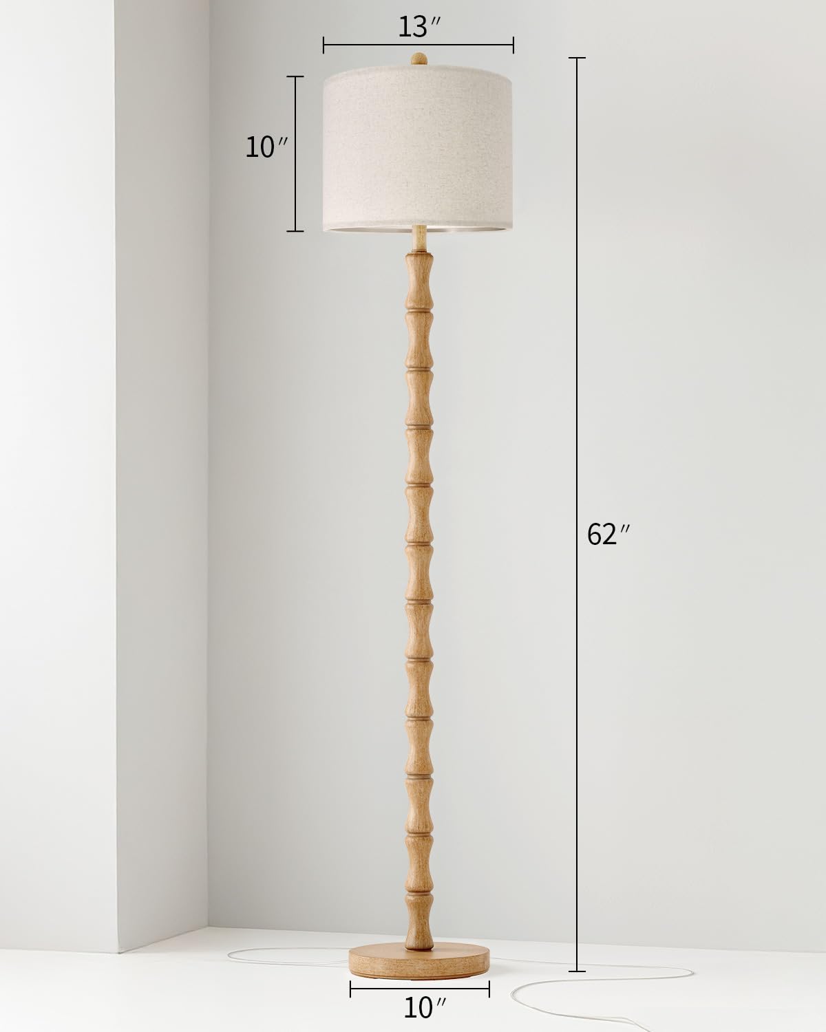 BOBOMOMO 62" Rustic Floor Lamp for Living Room, Retro Farmhouse Floor Lamp Rotary Switch, Resin Standing Lamp for Living Room, Corner, Dining Room, Bedroom, House
