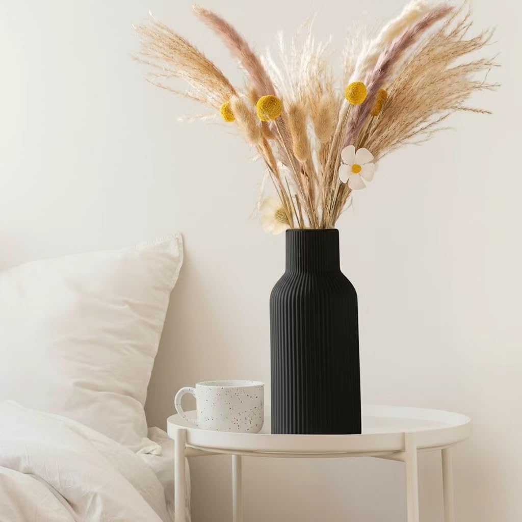 Ceramic Vases Set of 3 – Modern Matte Ribbed Vases for Pampas Grass & Dried Flowers | Boho, Farmhouse & Minimalist Home Decor