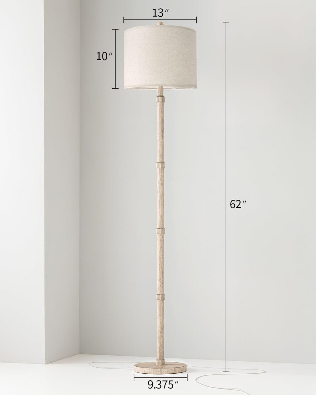 BOBOMOMO 62" Rustic Floor Lamp for Living Room, Retro Farmhouse Floor Lamp Rotary Switch, Resin Standing Lamp for Living Room, Corner, Dining Room, Bedroom, House