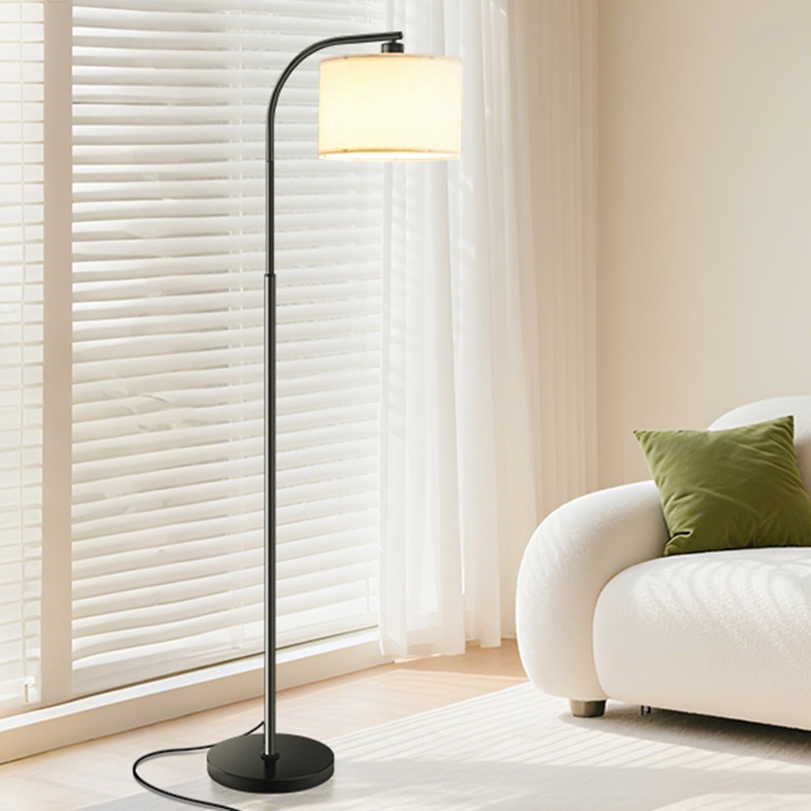 Tall Floor Lamp for Living Room,65'' Modern Standing Lamps with 9W LED Bulb,Elegant Floor Light with Fabric Shade,Gold Tall Lamp for Bedroom Office Study Room Corner Dining Room