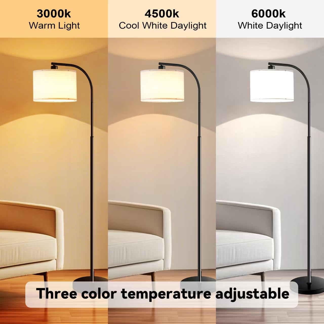 Tall Floor Lamp for Living Room,65'' Modern Standing Lamps with 9W LED Bulb,Elegant Floor Light with Fabric Shade,Gold Tall Lamp for Bedroom Office Study Room Corner Dining Room