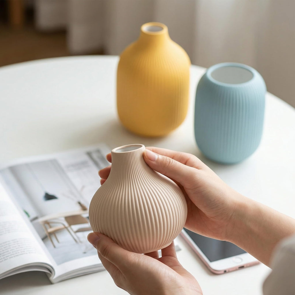 Ceramic Vases Set of 3 – Modern Matte Ribbed Vases for Pampas Grass & Dried Flowers | Boho, Farmhouse & Minimalist Home Decor