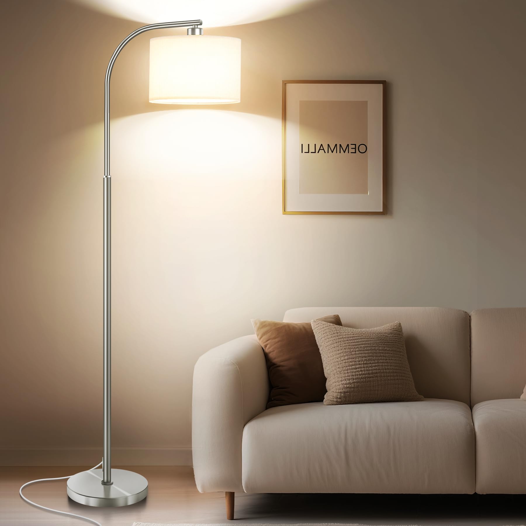 Tall Floor Lamp for Living Room,65'' Modern Standing Lamps with 9W LED Bulb,Elegant Floor Light with Fabric Shade,Gold Tall Lamp for Bedroom Office Study Room Corner Dining Room