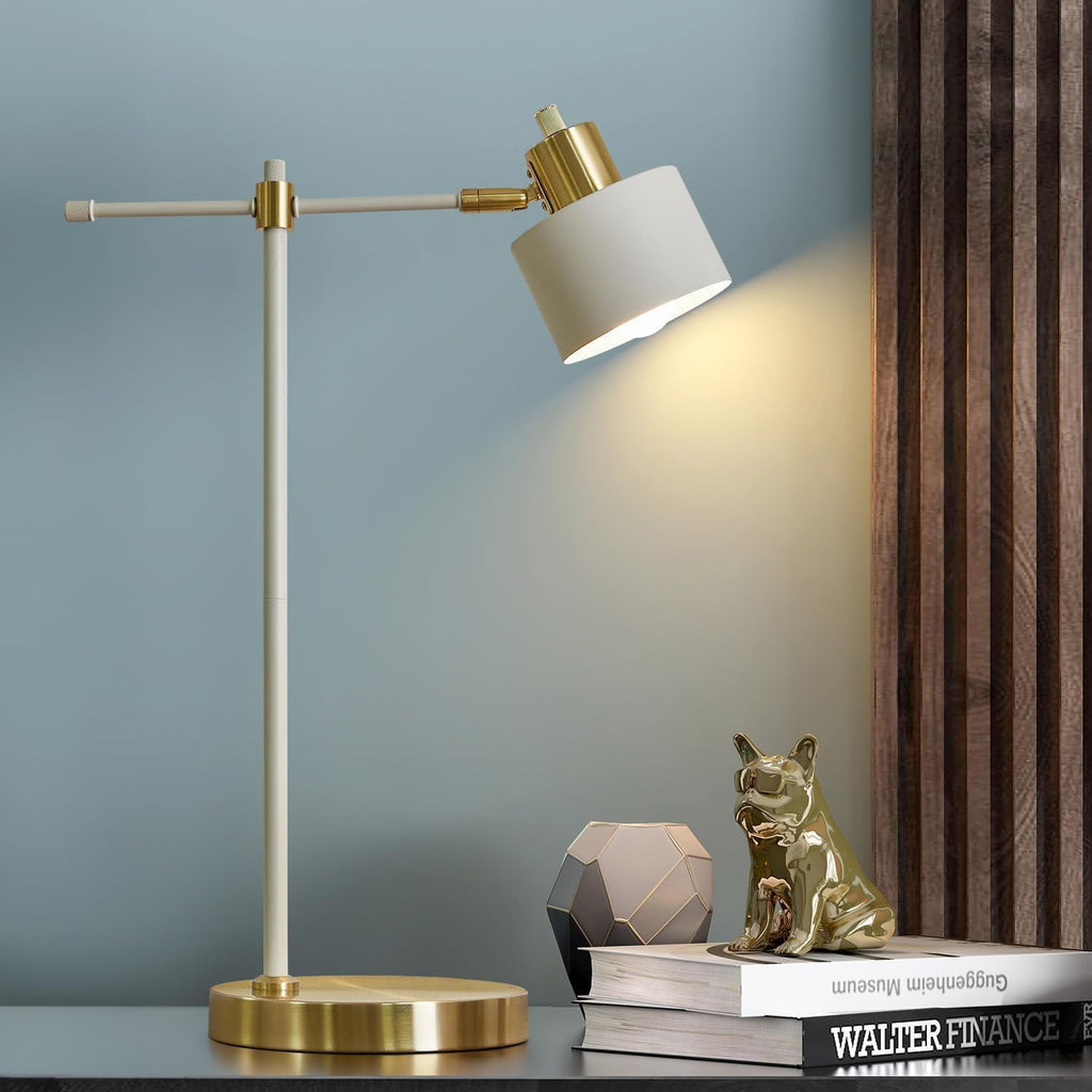 Mid Century Modern Desk Lamp – Adjustable LED Table Lamp with Gold & Matte Finish | Bedside, Office & Living Room