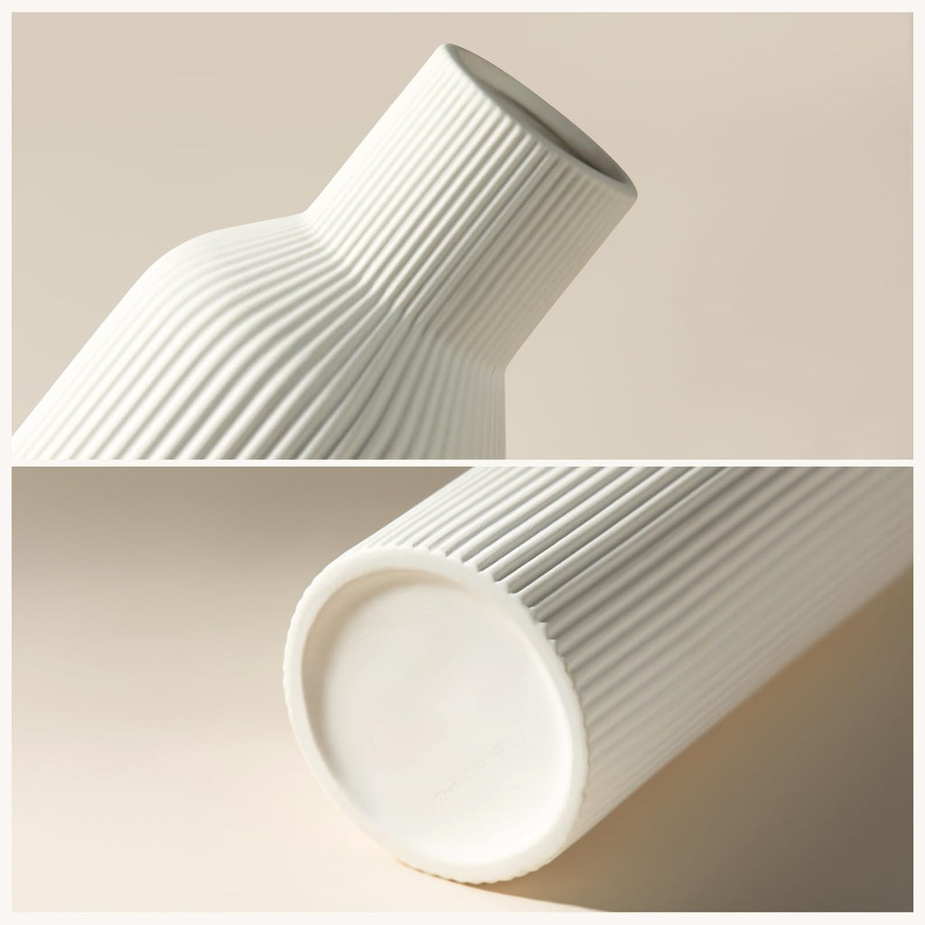 Ceramic Vases Set of 3 – Modern Matte Ribbed Vases for Pampas Grass & Dried Flowers | Boho, Farmhouse & Minimalist Home Decor
