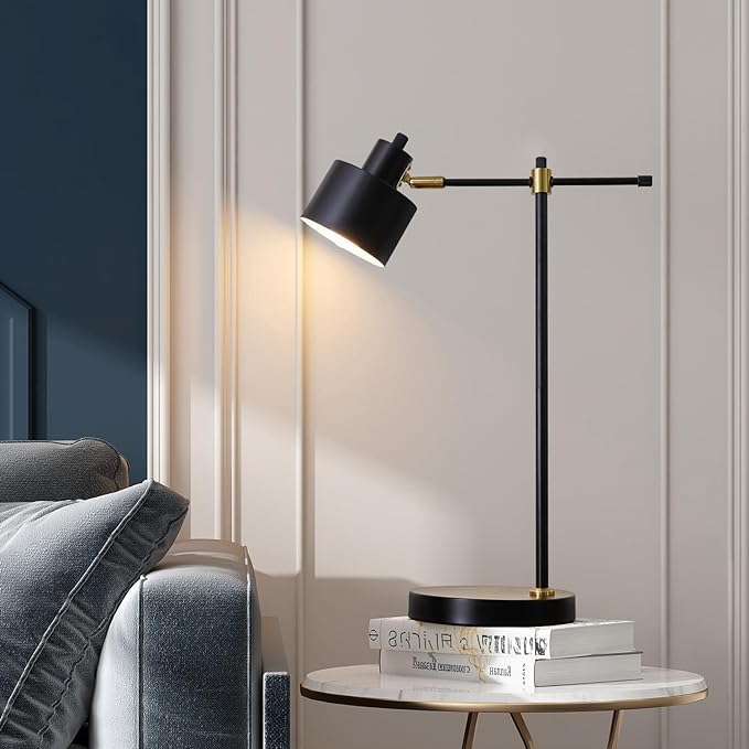 Mid Century Modern Desk Lamp – Adjustable LED Table Lamp with Gold & Matte Finish | Bedside, Office & Living Room