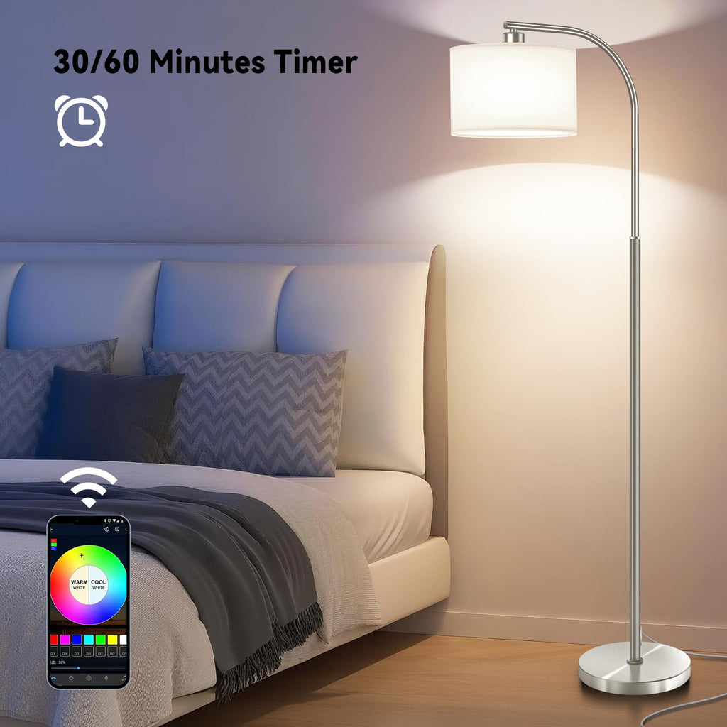 Tall Floor Lamp for Living Room,65'' Modern Standing Lamps with 9W LED Bulb,Elegant Floor Light with Fabric Shade,Gold Tall Lamp for Bedroom Office Study Room Corner Dining Room