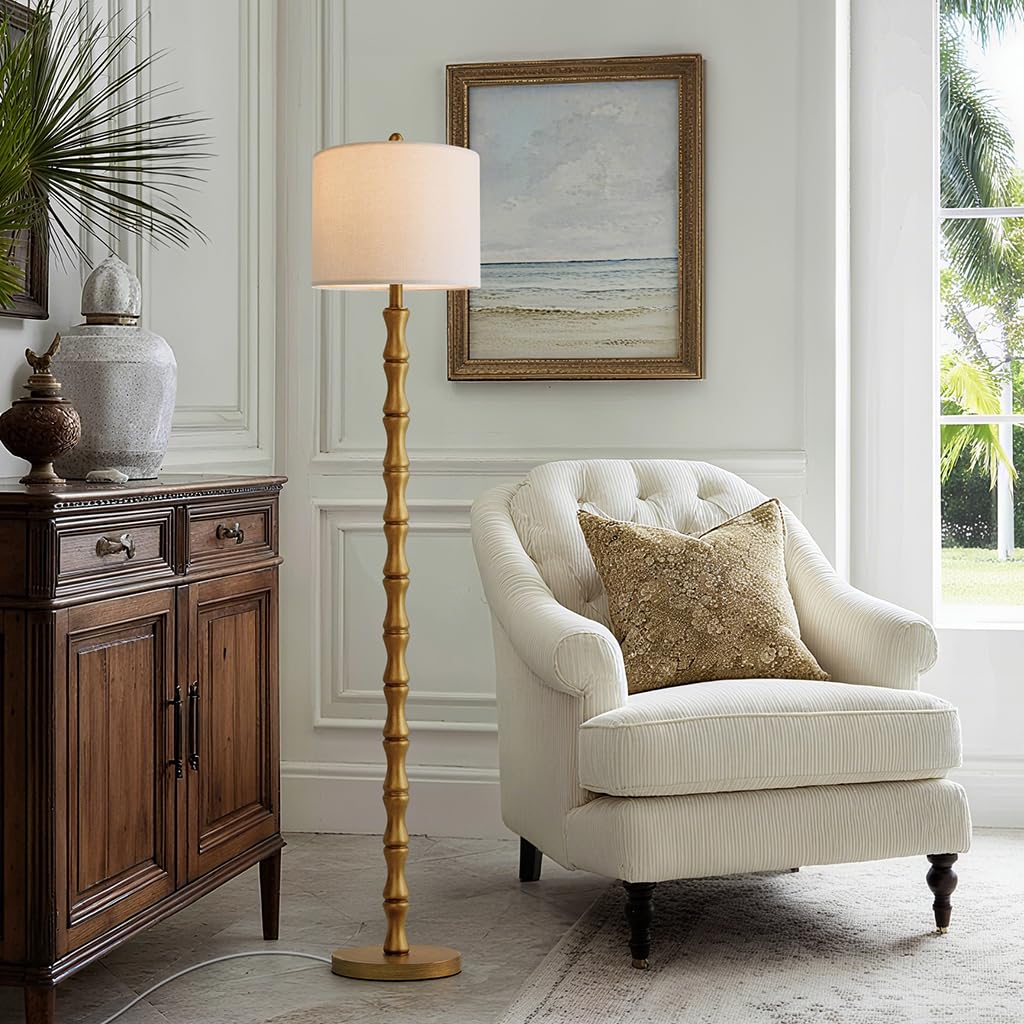 BOBOMOMO 62" Rustic Floor Lamp for Living Room, Retro Farmhouse Floor Lamp Rotary Switch, Resin Standing Lamp for Living Room, Corner, Dining Room, Bedroom, House