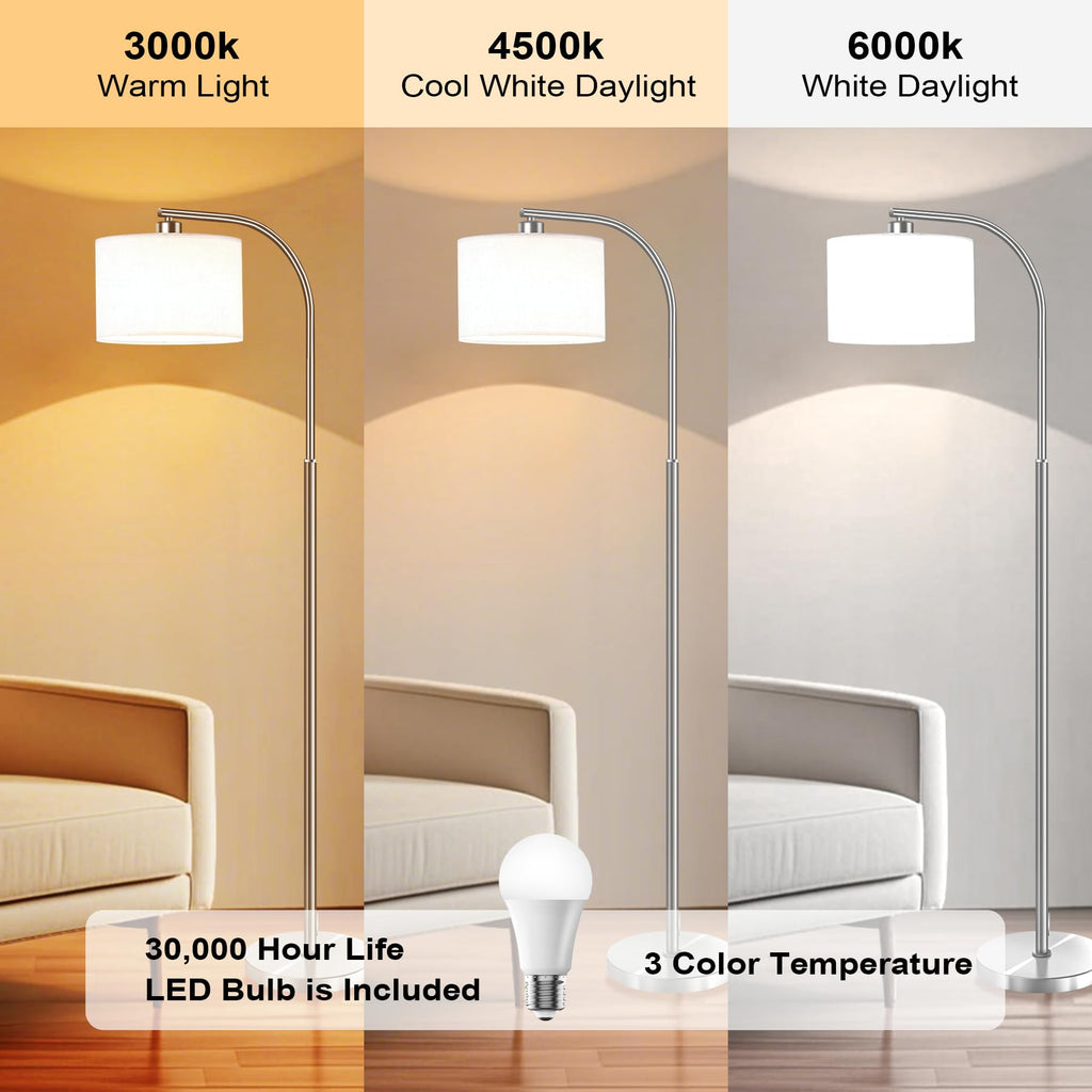 Tall Floor Lamp for Living Room,65'' Modern Standing Lamps with 9W LED Bulb,Elegant Floor Light with Fabric Shade,Gold Tall Lamp for Bedroom Office Study Room Corner Dining Room