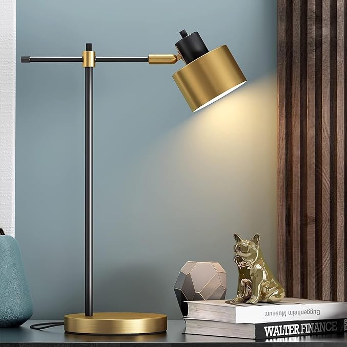 Mid Century Modern Desk Lamp – Adjustable LED Table Lamp with Gold & Matte Finish | Bedside, Office & Living Room