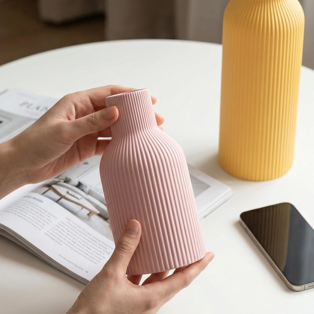 Ceramic Vases Set of 3 – Modern Matte Ribbed Vases for Pampas Grass & Dried Flowers | Boho, Farmhouse & Minimalist Home Decor