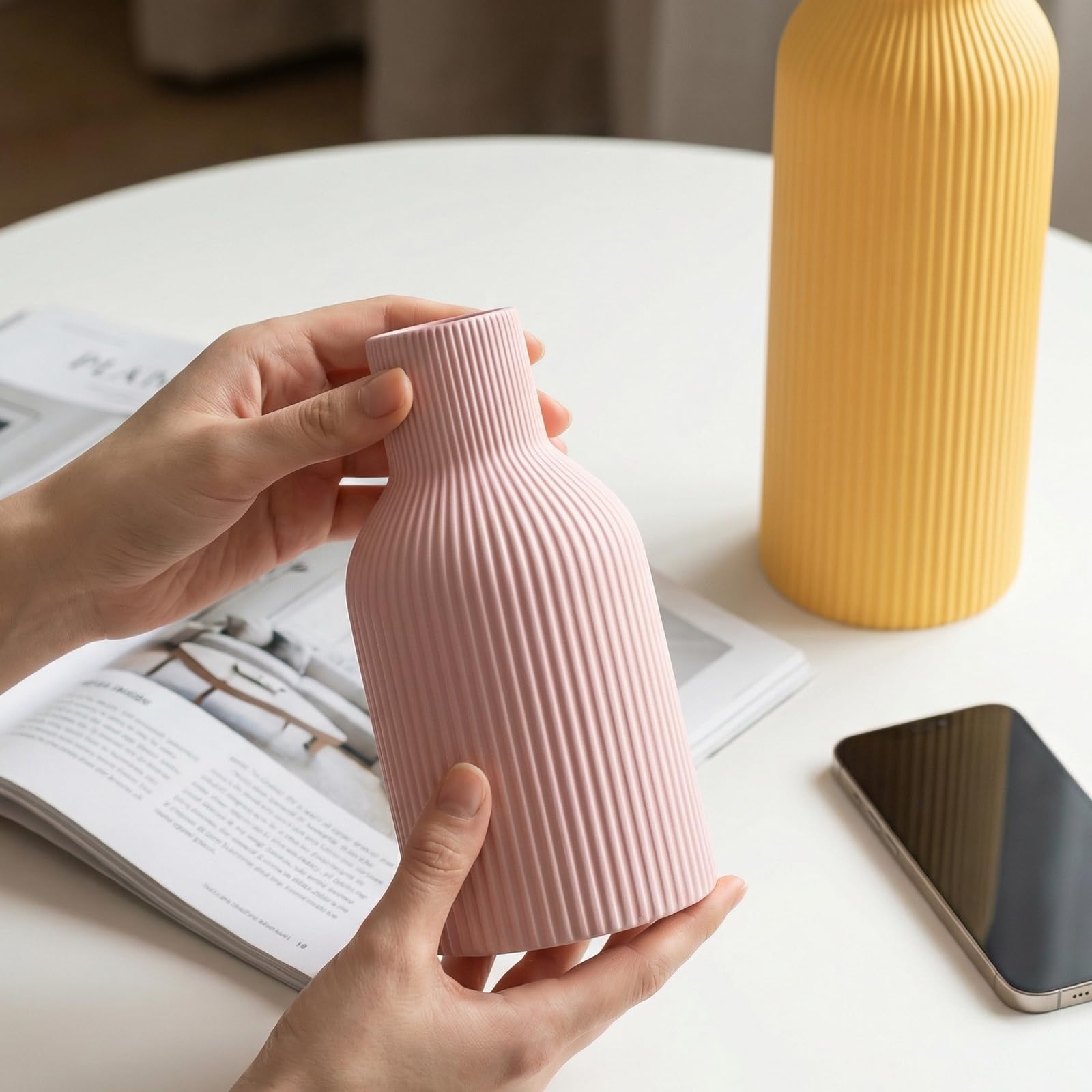 Ceramic Vases Set of 3 – Modern Matte Ribbed Vases for Pampas Grass & Dried Flowers | Boho, Farmhouse & Minimalist Home Decor