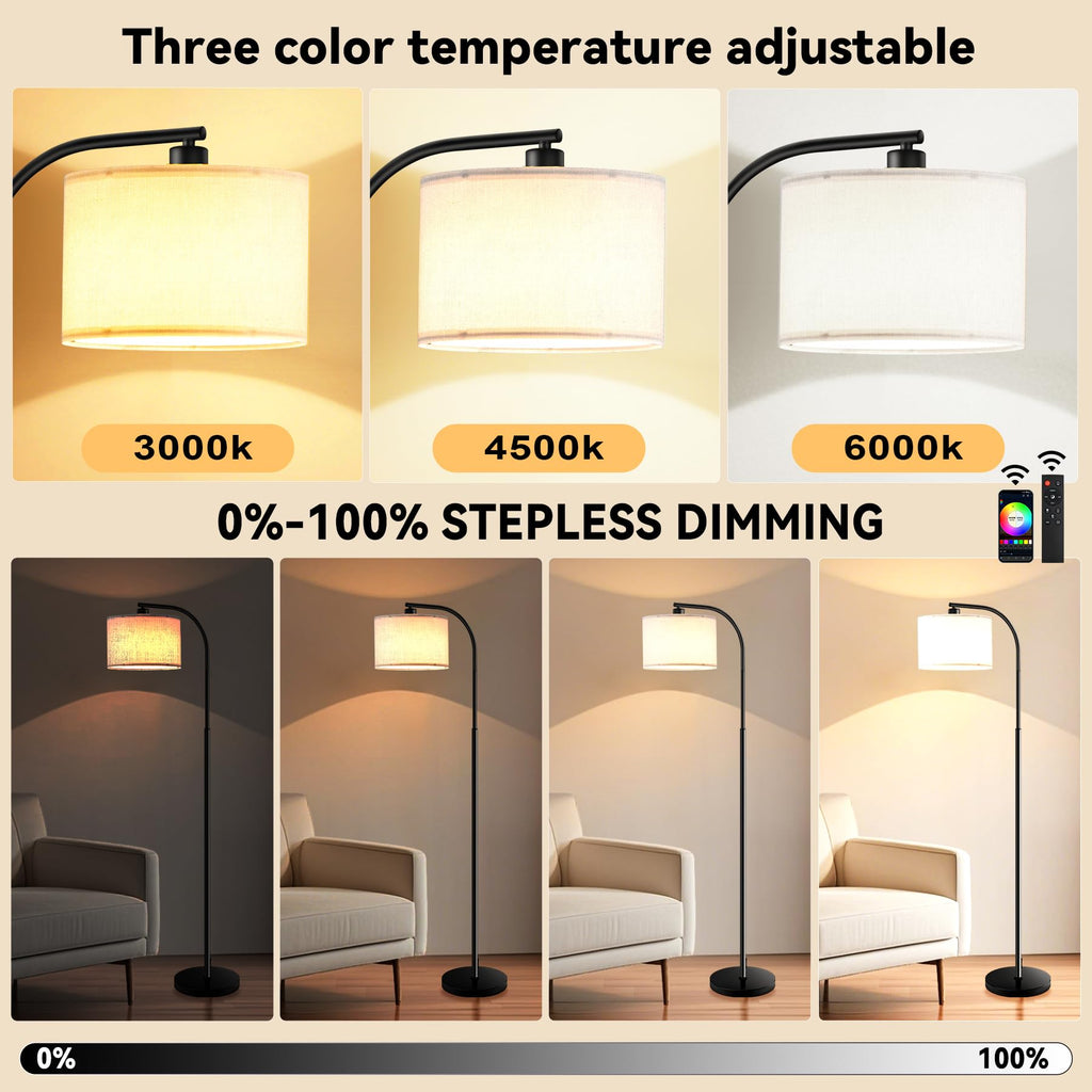 Tall Floor Lamp for Living Room,65'' Modern Standing Lamps with 9W LED Bulb,Elegant Floor Light with Fabric Shade,Gold Tall Lamp for Bedroom Office Study Room Corner Dining Room