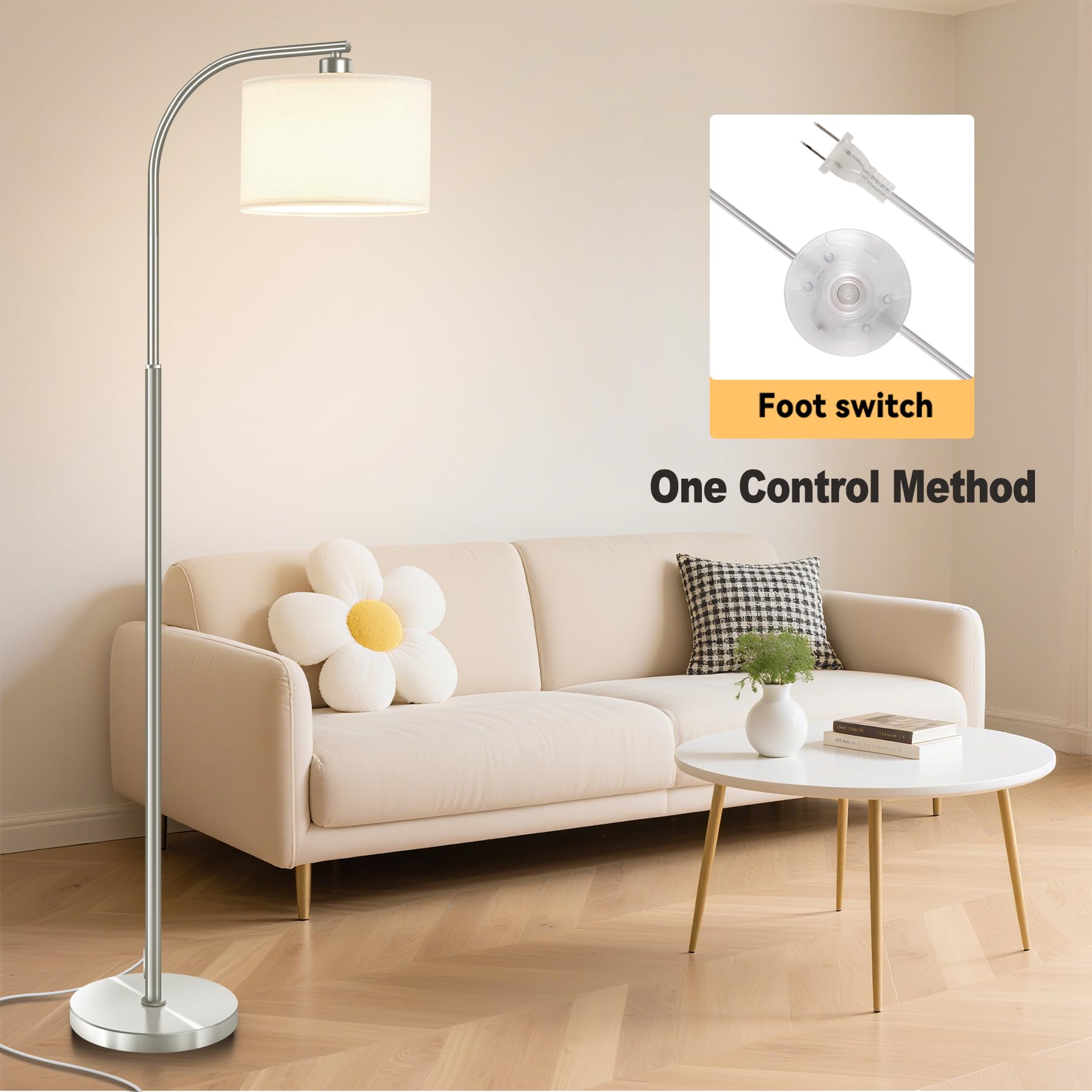 Tall Floor Lamp for Living Room,65'' Modern Standing Lamps with 9W LED Bulb,Elegant Floor Light with Fabric Shade,Gold Tall Lamp for Bedroom Office Study Room Corner Dining Room