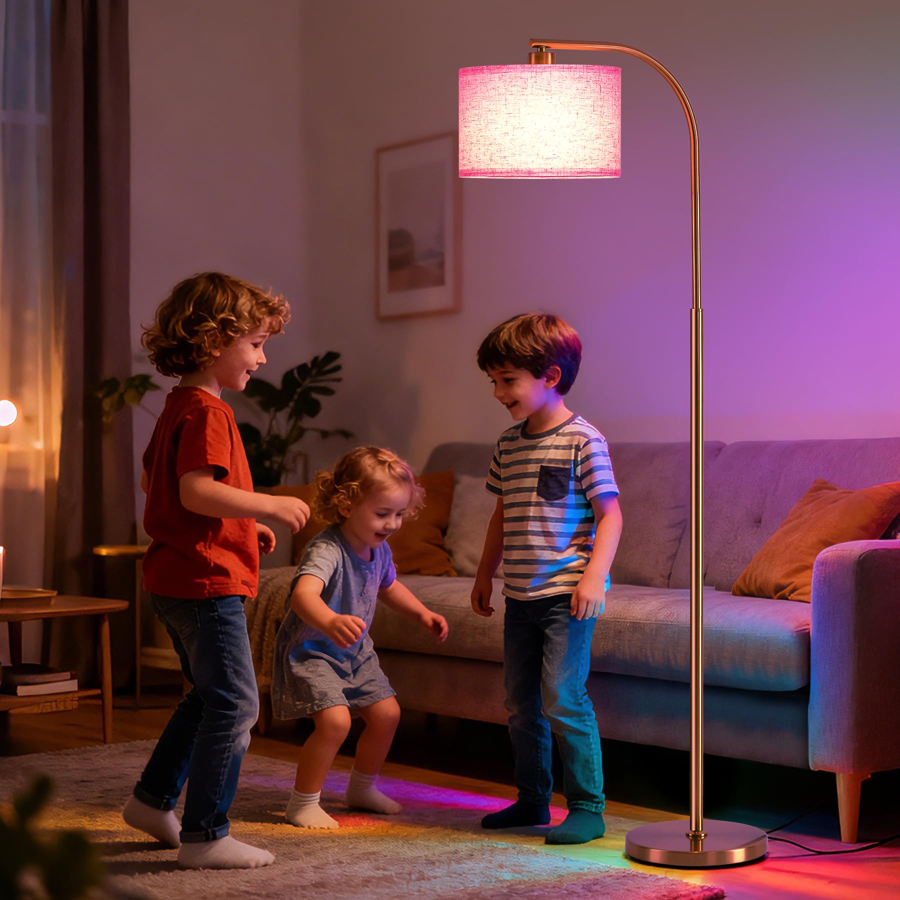 Tall Floor Lamp for Living Room,65'' Modern Standing Lamps with 9W LED Bulb,Elegant Floor Light with Fabric Shade,Gold Tall Lamp for Bedroom Office Study Room Corner Dining Room