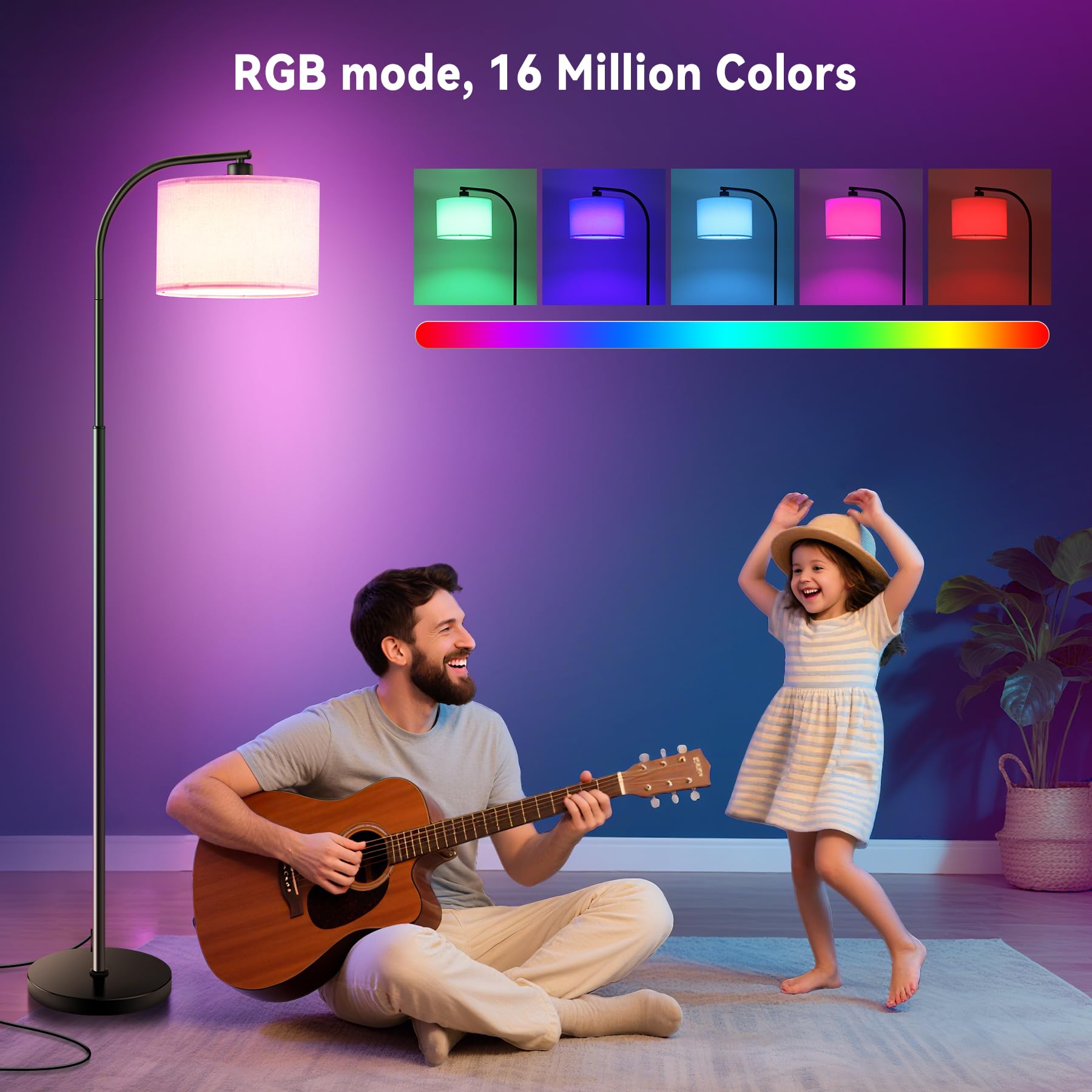 Tall Floor Lamp for Living Room,65'' Modern Standing Lamps with 9W LED Bulb,Elegant Floor Light with Fabric Shade,Gold Tall Lamp for Bedroom Office Study Room Corner Dining Room