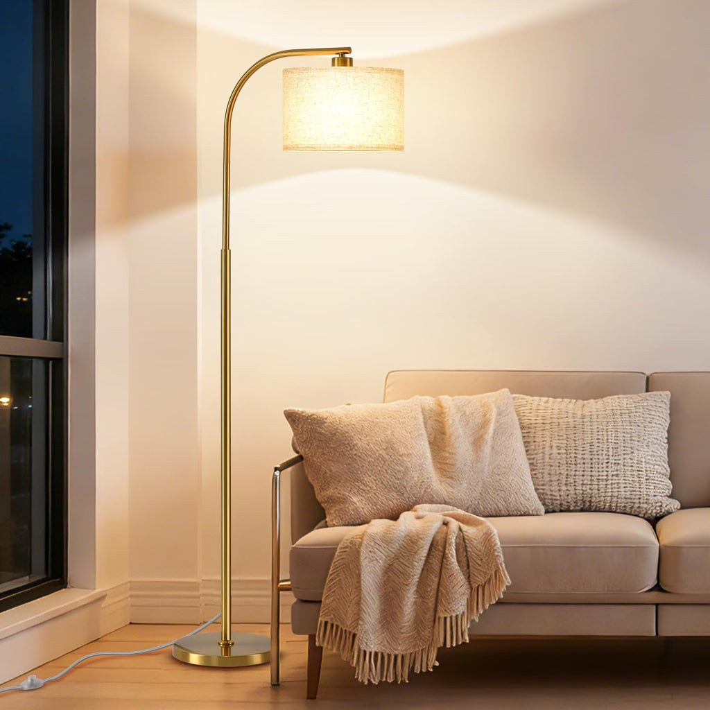 Tall Floor Lamp for Living Room,65'' Modern Standing Lamps with 9W LED Bulb,Elegant Floor Light with Fabric Shade,Gold Tall Lamp for Bedroom Office Study Room Corner Dining Room
