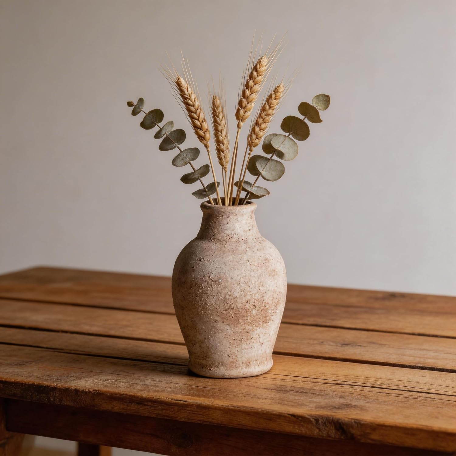 Handmade Rustic Ceramic Decorative vase, 8.3 x 5.5 inches, Off-White, Handcrafted in Vintage Style, Complements Rustic, Country, and Various Decor Themes.