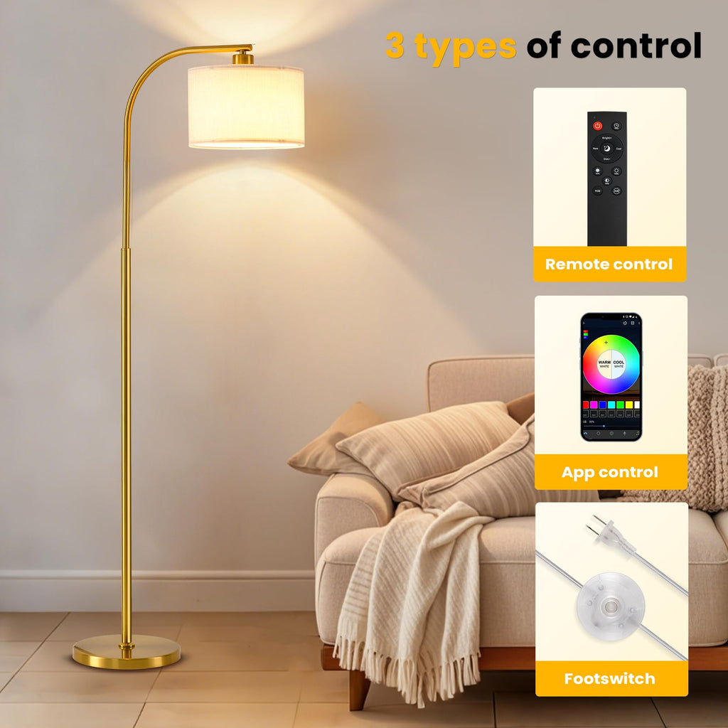 Tall Floor Lamp for Living Room,65'' Modern Standing Lamps with 9W LED Bulb,Elegant Floor Light with Fabric Shade,Gold Tall Lamp for Bedroom Office Study Room Corner Dining Room