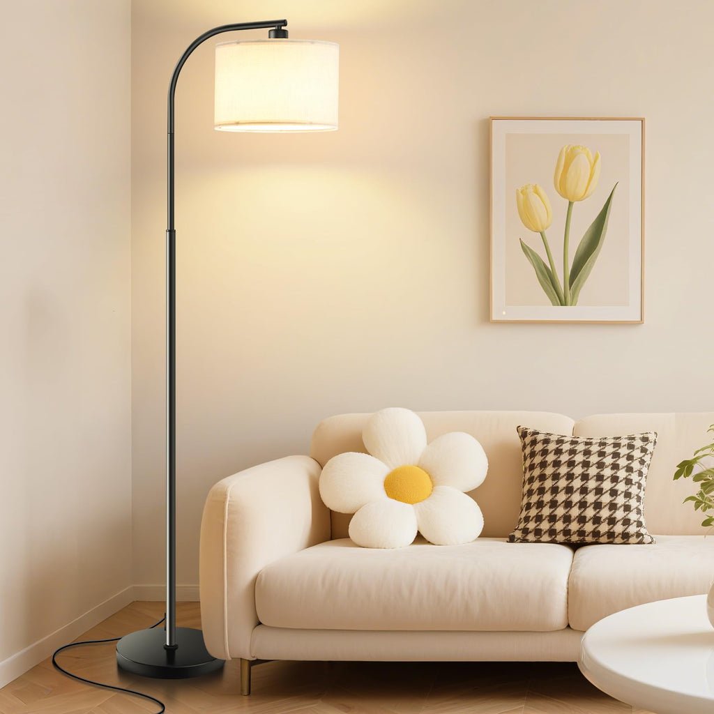 Tall Floor Lamp for Living Room,65'' Modern Standing Lamps with 9W LED Bulb,Elegant Floor Light with Fabric Shade,Gold Tall Lamp for Bedroom Office Study Room Corner Dining Room