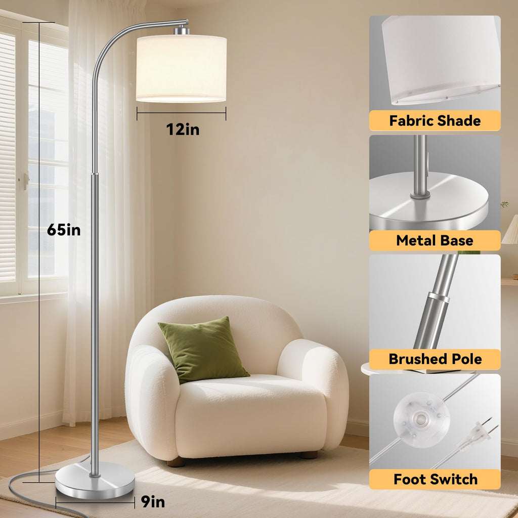 Tall Floor Lamp for Living Room,65'' Modern Standing Lamps with 9W LED Bulb,Elegant Floor Light with Fabric Shade,Gold Tall Lamp for Bedroom Office Study Room Corner Dining Room