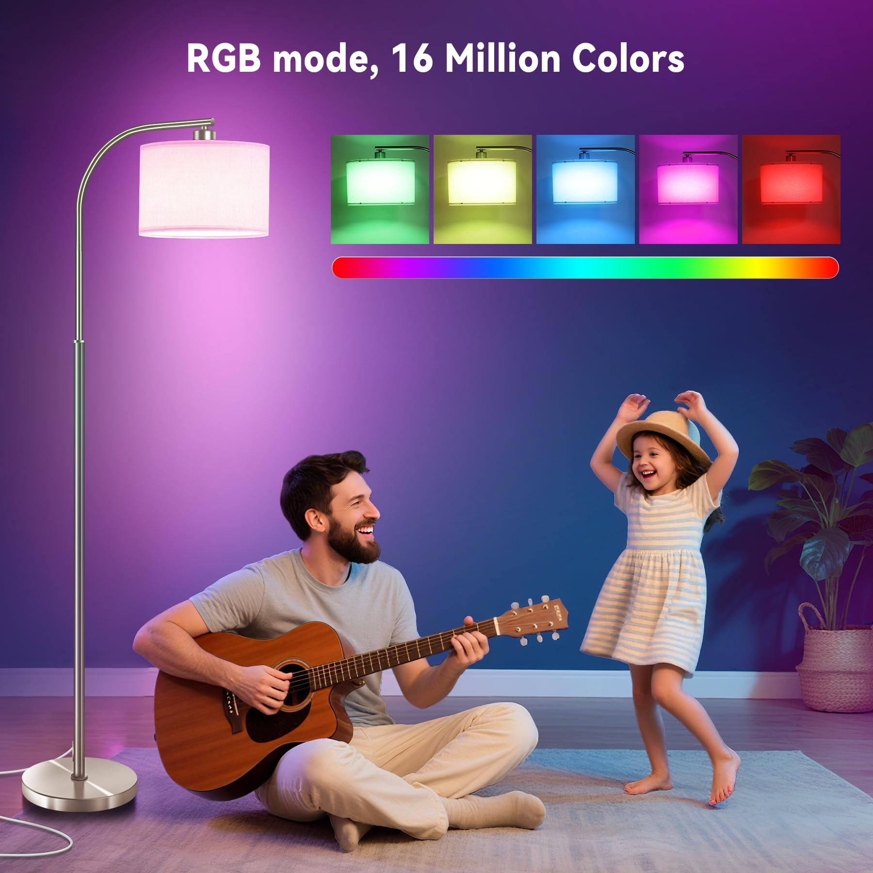 Tall Floor Lamp for Living Room,65'' Modern Standing Lamps with 9W LED Bulb,Elegant Floor Light with Fabric Shade,Gold Tall Lamp for Bedroom Office Study Room Corner Dining Room