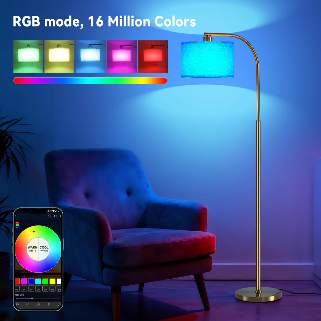 Tall Floor Lamp for Living Room,65'' Modern Standing Lamps with 9W LED Bulb,Elegant Floor Light with Fabric Shade,Gold Tall Lamp for Bedroom Office Study Room Corner Dining Room