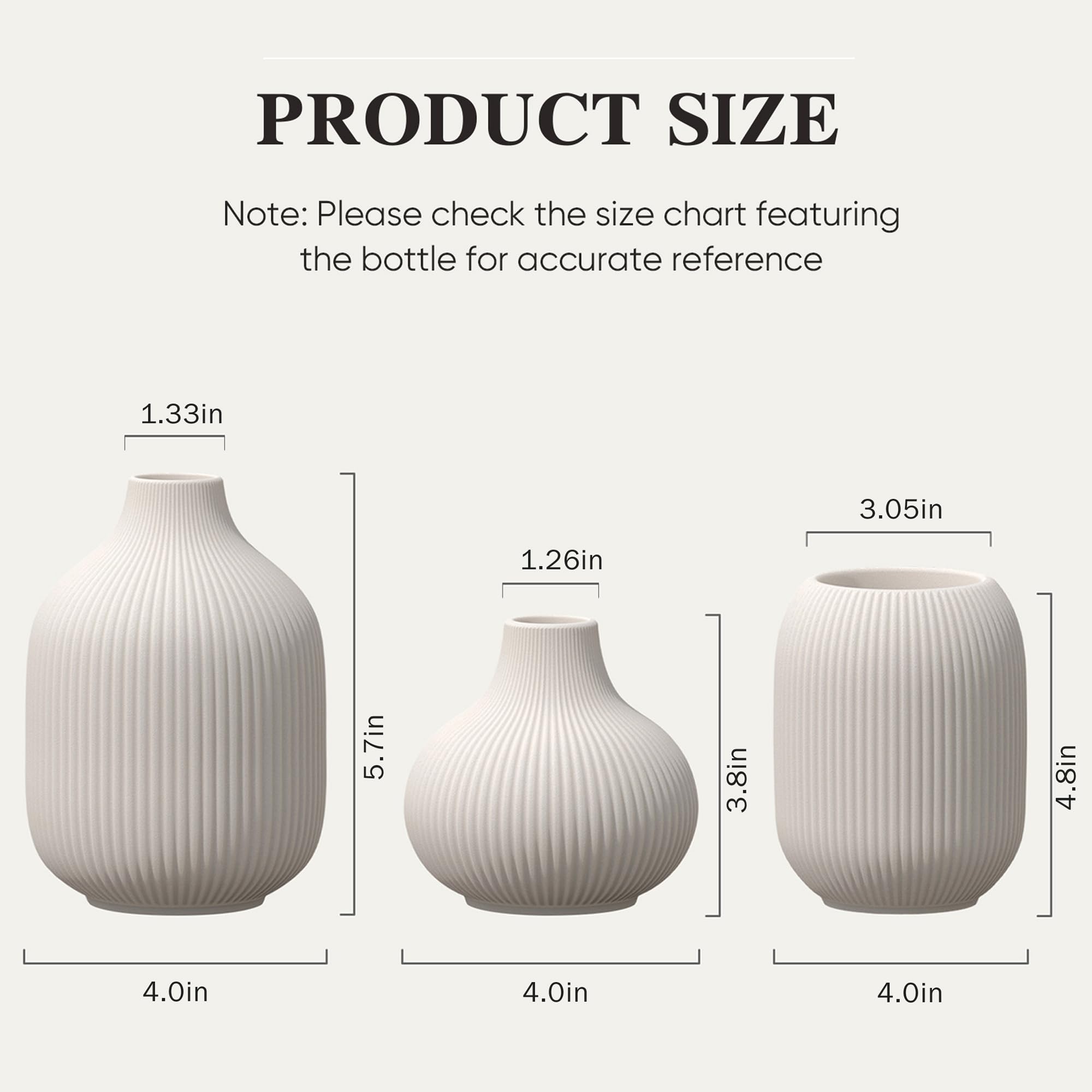 Ceramic Vases Set of 3 – Modern Matte Ribbed Vases for Pampas Grass & Dried Flowers | Boho, Farmhouse & Minimalist Home Decor