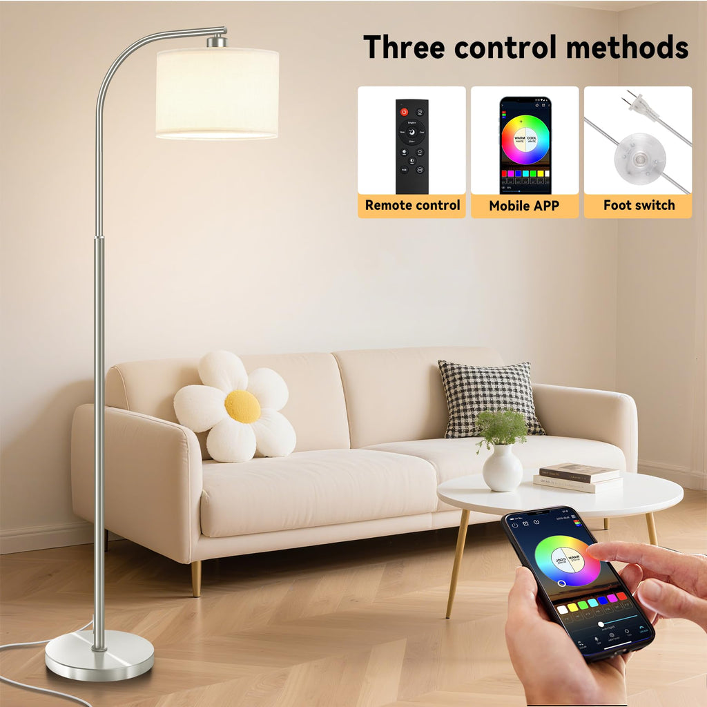Tall Floor Lamp for Living Room,65'' Modern Standing Lamps with 9W LED Bulb,Elegant Floor Light with Fabric Shade,Gold Tall Lamp for Bedroom Office Study Room Corner Dining Room
