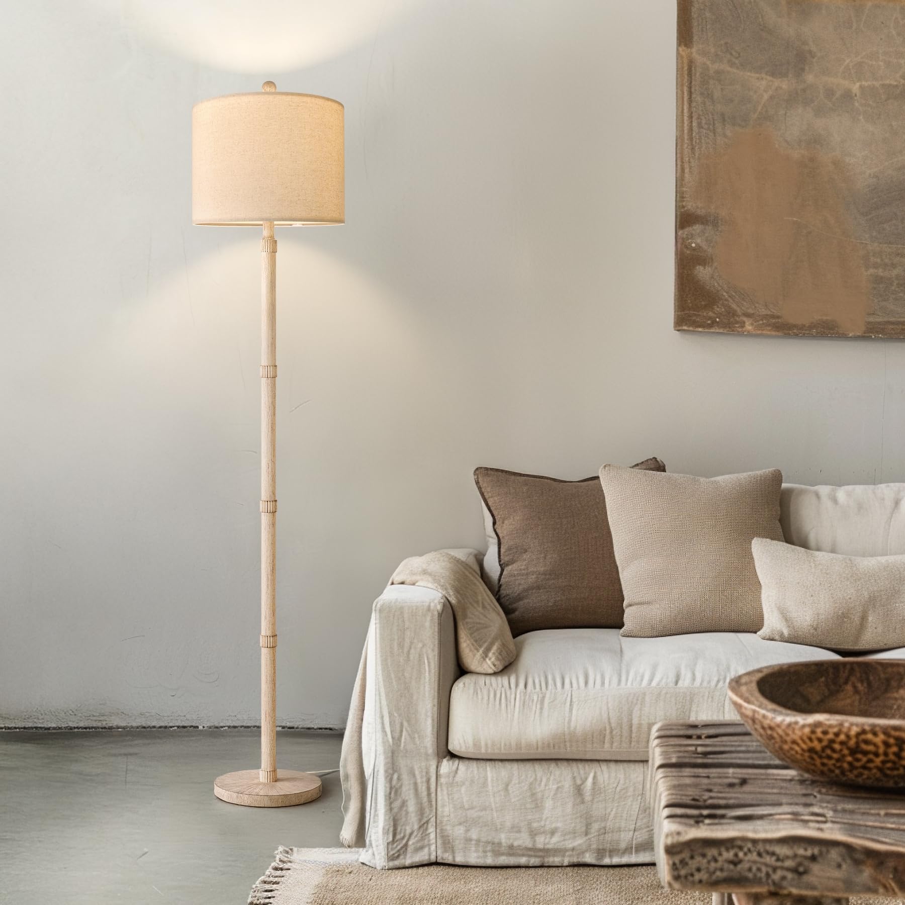 BOBOMOMO 62" Rustic Floor Lamp for Living Room, Retro Farmhouse Floor Lamp Rotary Switch, Resin Standing Lamp for Living Room, Corner, Dining Room, Bedroom, House