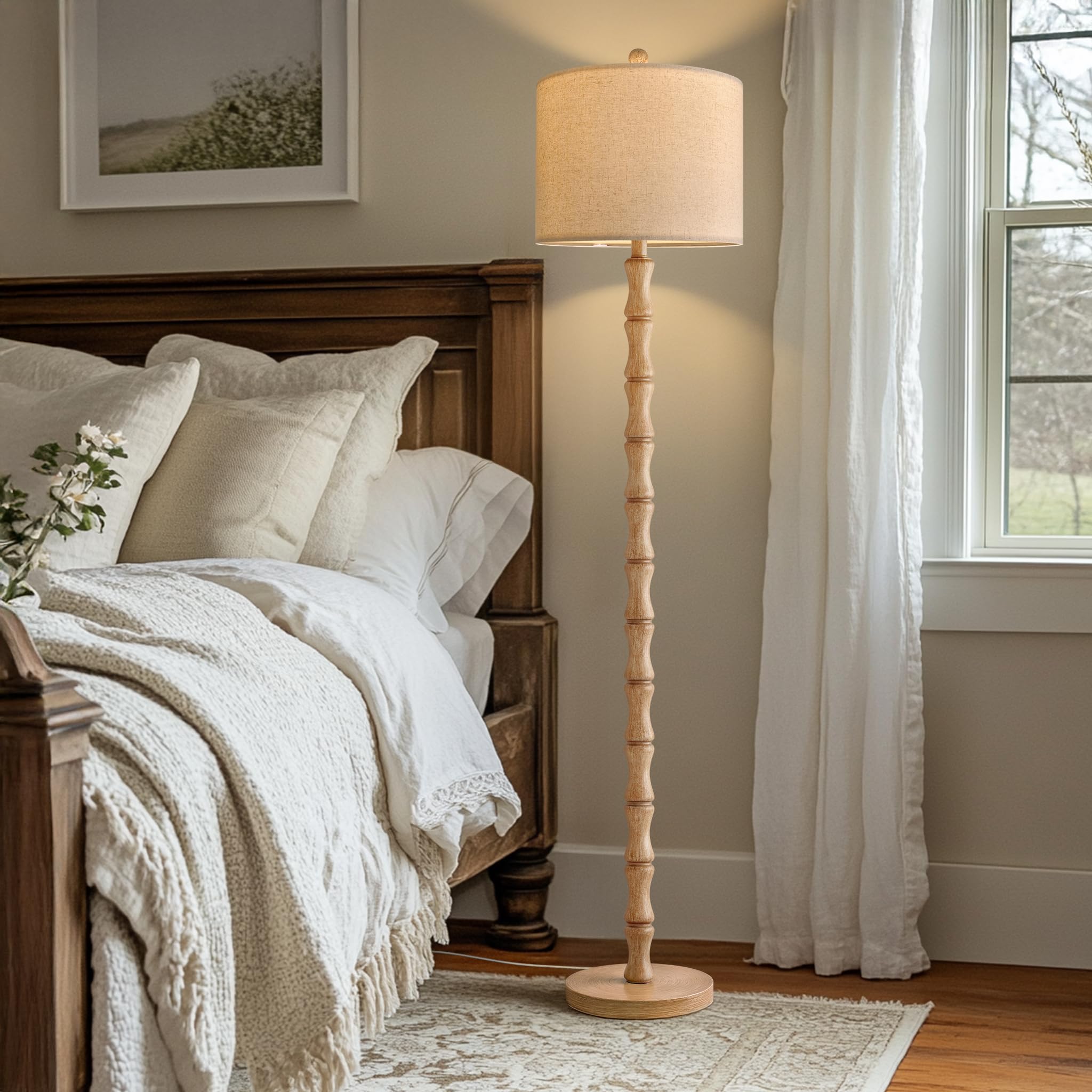 BOBOMOMO 62" Rustic Floor Lamp for Living Room, Retro Farmhouse Floor Lamp Rotary Switch, Resin Standing Lamp for Living Room, Corner, Dining Room, Bedroom, House