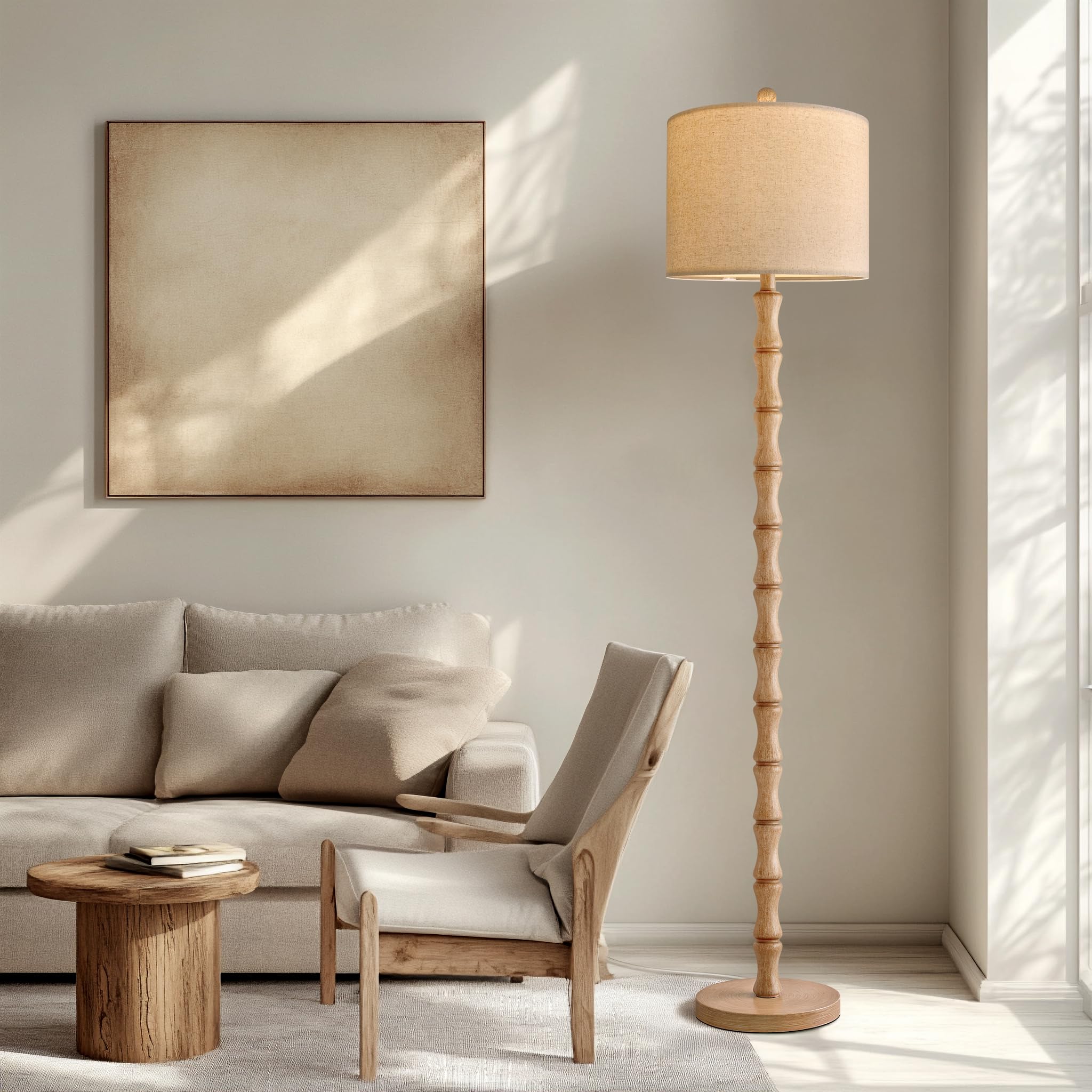 BOBOMOMO 62" Rustic Floor Lamp for Living Room, Retro Farmhouse Floor Lamp Rotary Switch, Resin Standing Lamp for Living Room, Corner, Dining Room, Bedroom, House