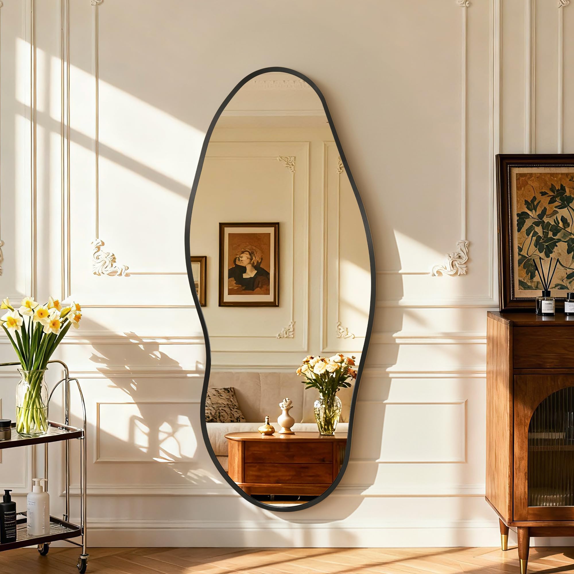 Dorlicecass Irregular Wall Mirror - Wall Mirrors Decorative 22"x 36" Asymmetrical Abstract Mirror Aviation Aluminum Alloy Frame Unique for Bathroom, Bedroom, Living Room, Cloakroom, Entryway Gold