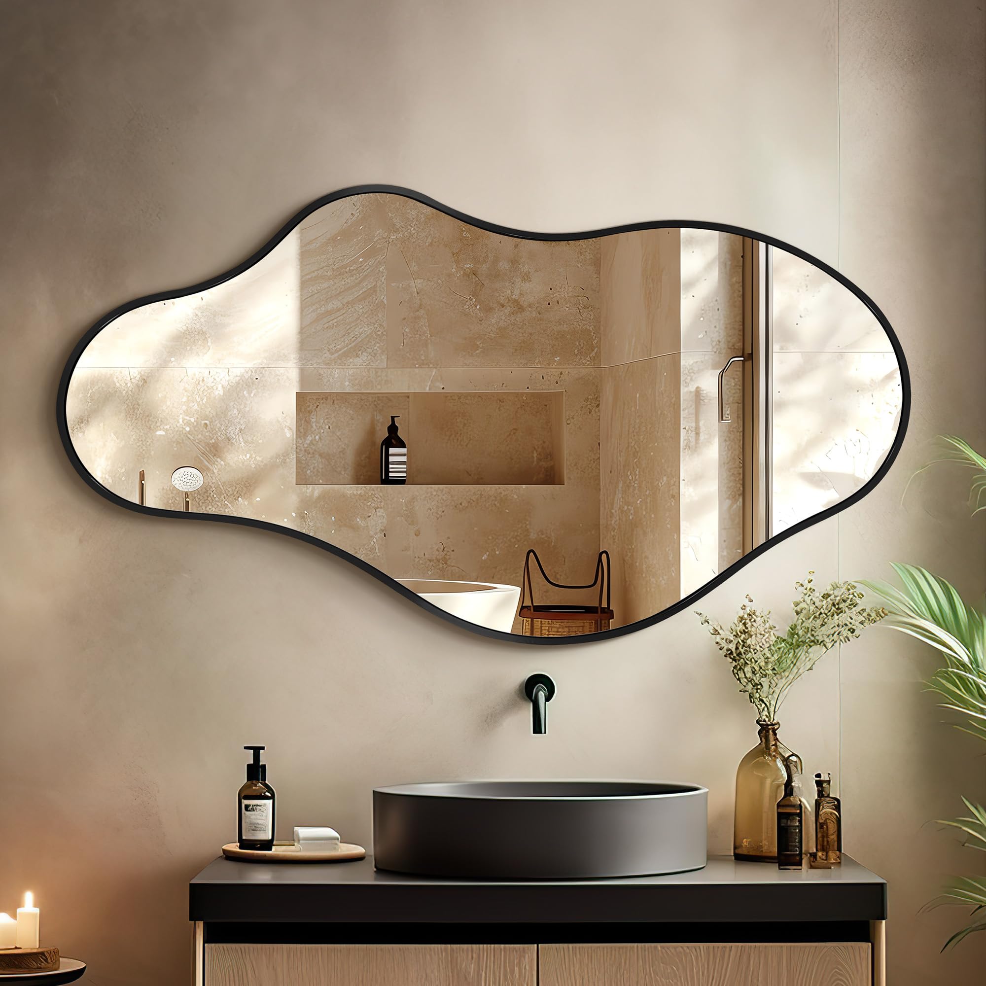 Dorlicecass Irregular Wall Mirror - Wall Mirrors Decorative 22"x 36" Asymmetrical Abstract Mirror Aviation Aluminum Alloy Frame Unique for Bathroom, Bedroom, Living Room, Cloakroom, Entryway Gold