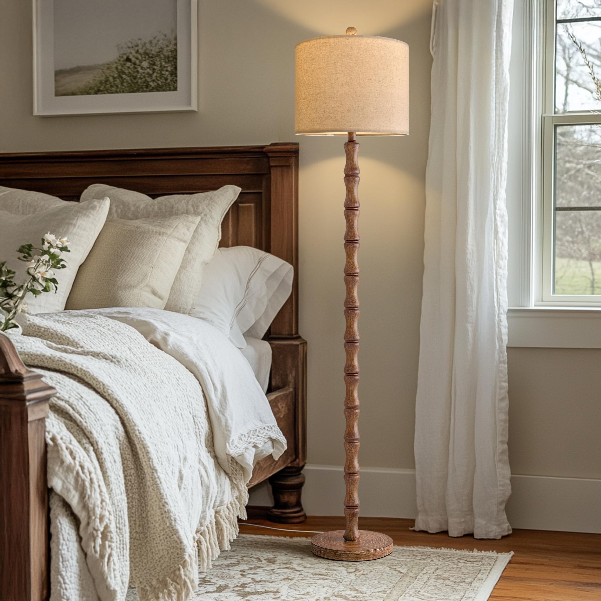 BOBOMOMO 62" Rustic Floor Lamp for Living Room, Retro Farmhouse Floor Lamp Rotary Switch, Resin Standing Lamp for Living Room, Corner, Dining Room, Bedroom, House