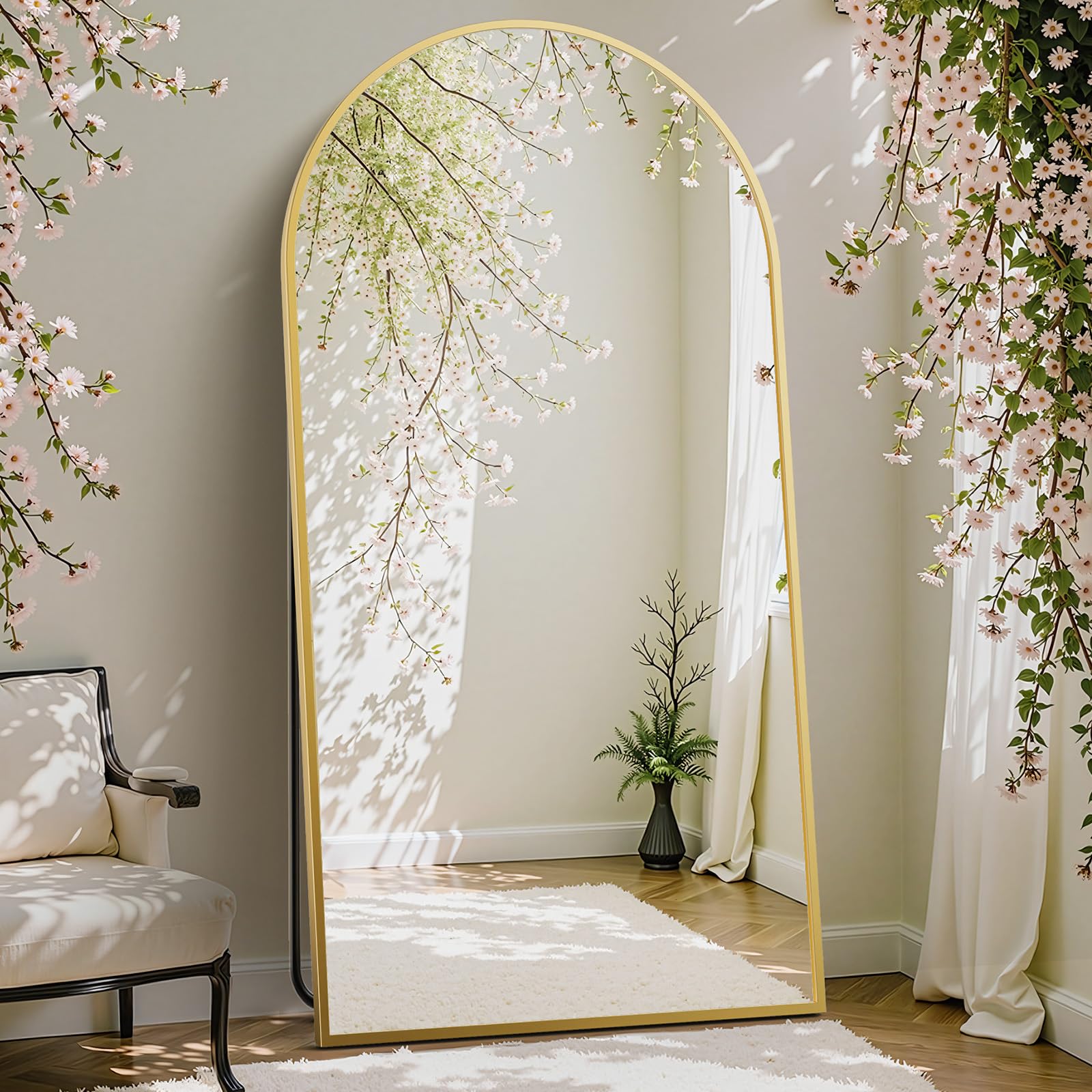 DUMOS Arched Full Length Mirror with Stand 64"x21" Floor Standing Aluminum Frame for Bedroom Body Hanging Leaning Modern Simple Home Decor Shatter-proorf Nano Glass Wall Living Room Cloakroom Black