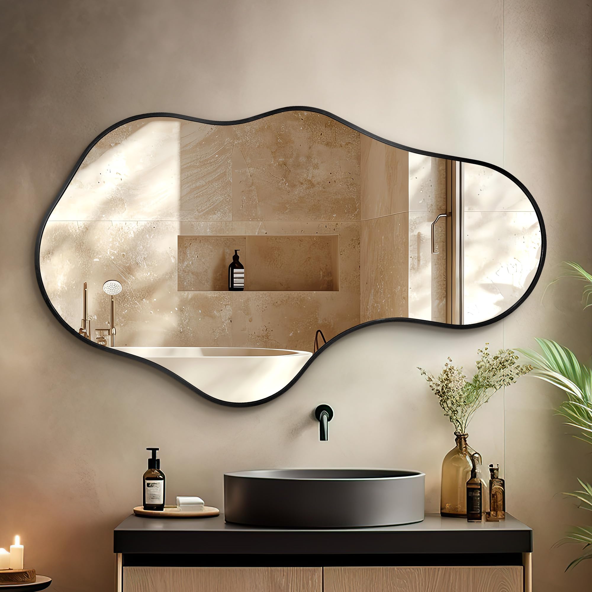 Dorlicecass Irregular Wall Mirror - Wall Mirrors Decorative 22"x 36" Asymmetrical Abstract Mirror Aviation Aluminum Alloy Frame Unique for Bathroom, Bedroom, Living Room, Cloakroom, Entryway Gold