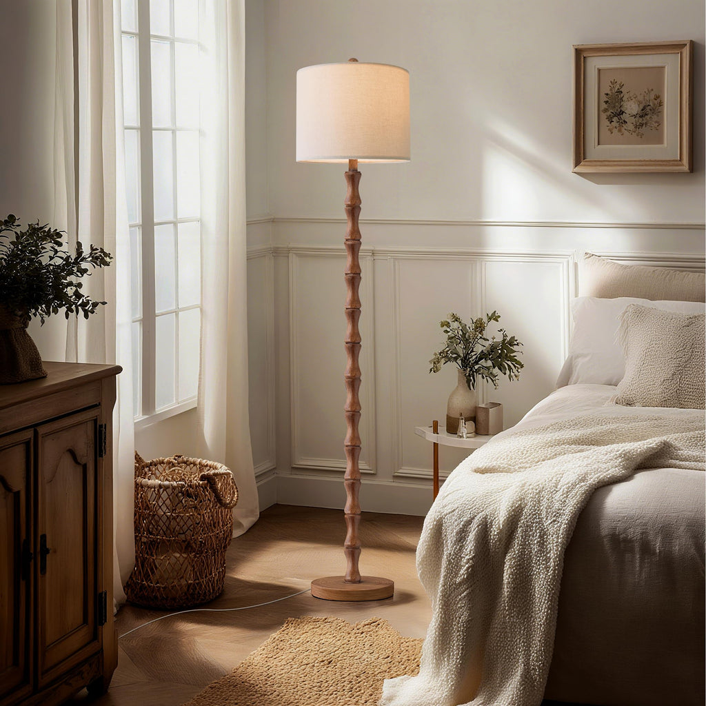 BOBOMOMO 62" Rustic Floor Lamp for Living Room, Retro Farmhouse Floor Lamp Rotary Switch, Resin Standing Lamp for Living Room, Corner, Dining Room, Bedroom, House