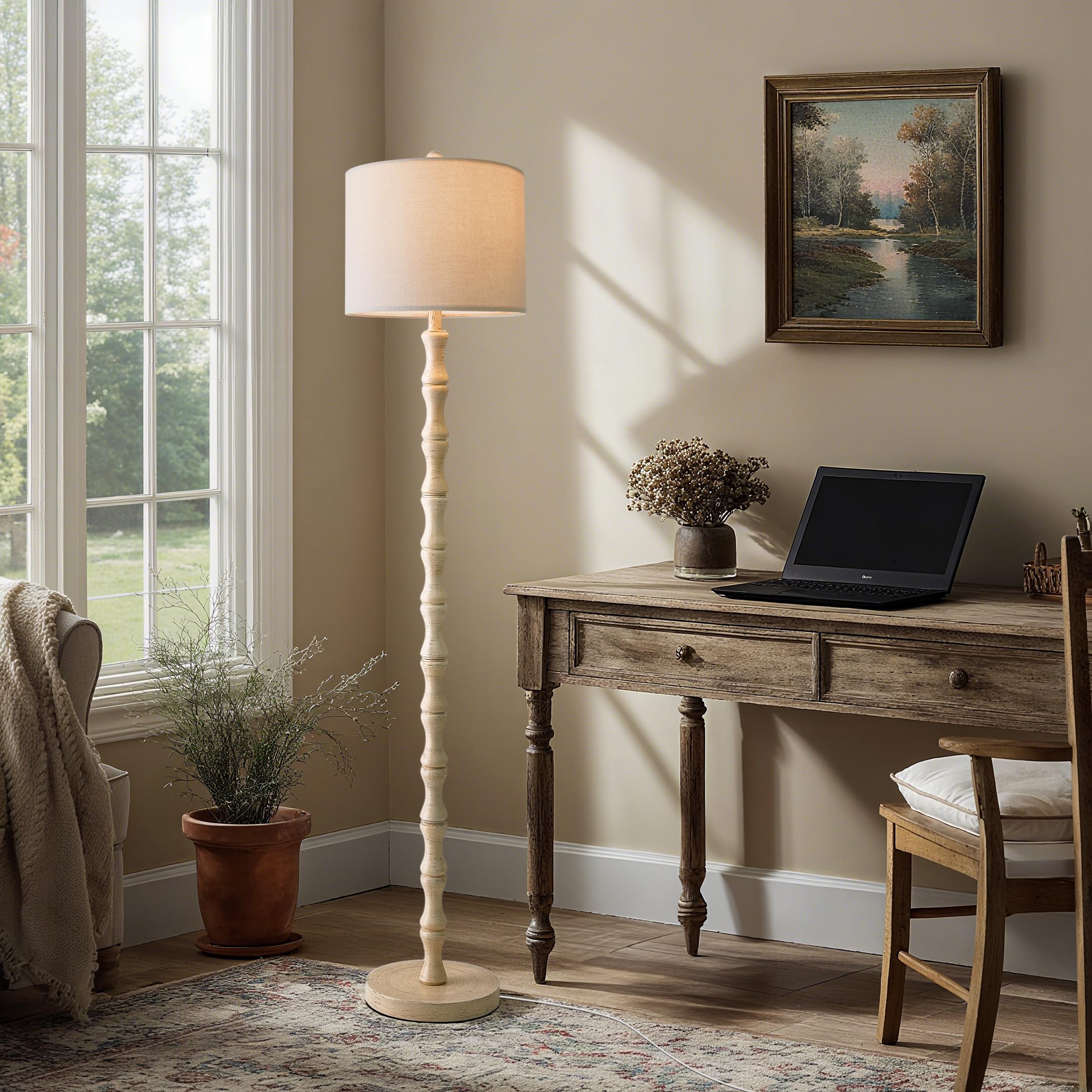 BOBOMOMO 62" Rustic Floor Lamp for Living Room, Retro Farmhouse Floor Lamp Rotary Switch, Resin Standing Lamp for Living Room, Corner, Dining Room, Bedroom, House