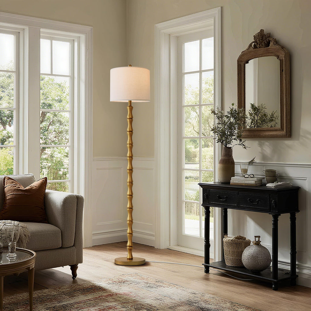 BOBOMOMO 62" Rustic Floor Lamp for Living Room, Retro Farmhouse Floor Lamp Rotary Switch, Resin Standing Lamp for Living Room, Corner, Dining Room, Bedroom, House