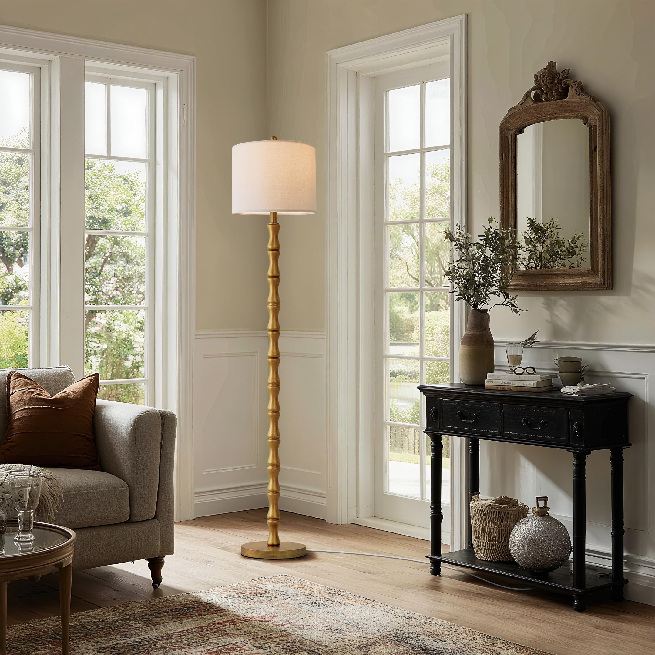 BOBOMOMO 62" Rustic Floor Lamp for Living Room, Retro Farmhouse Floor Lamp Rotary Switch, Resin Standing Lamp for Living Room, Corner, Dining Room, Bedroom, House
