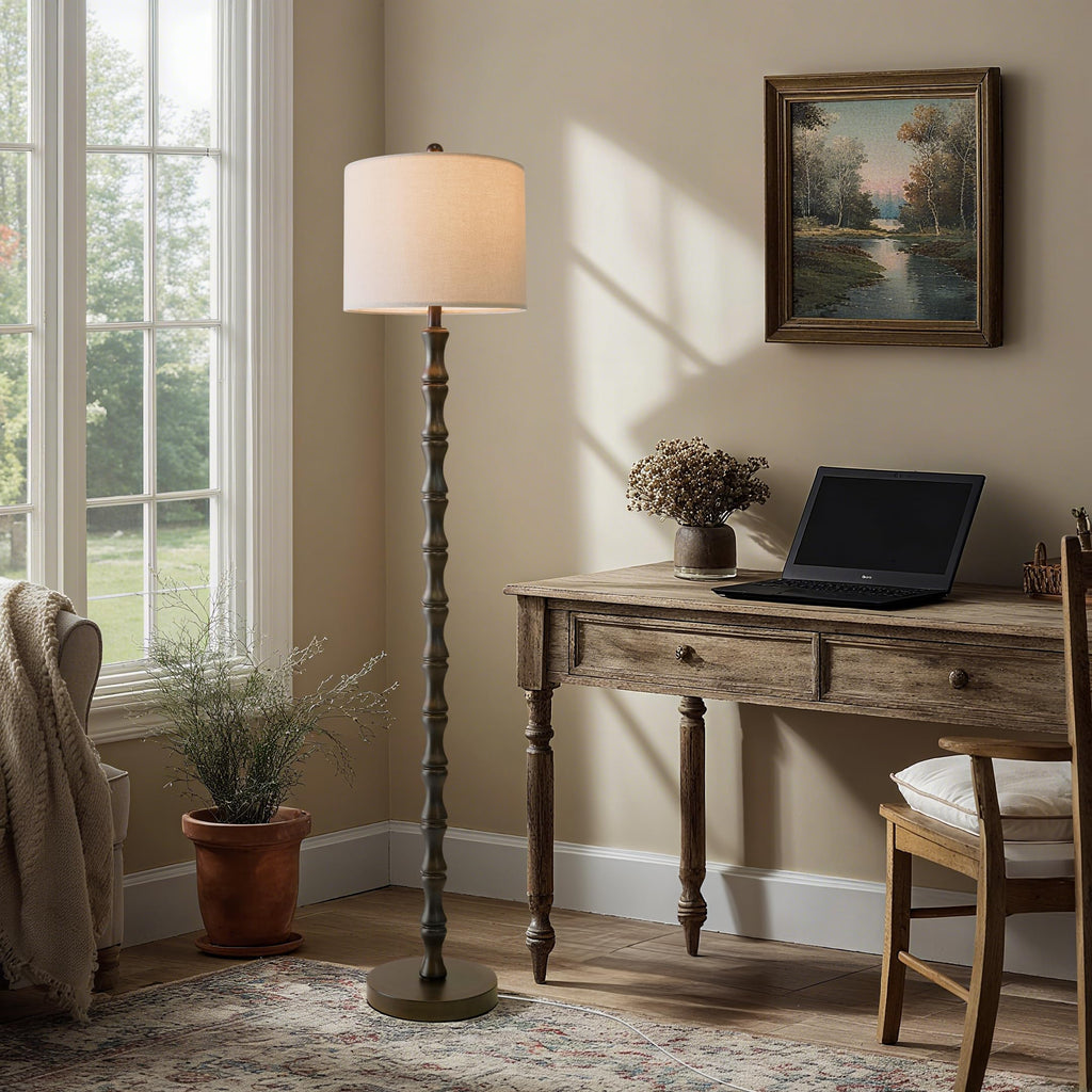 BOBOMOMO 62" Rustic Floor Lamp for Living Room, Retro Farmhouse Floor Lamp Rotary Switch, Resin Standing Lamp for Living Room, Corner, Dining Room, Bedroom, House