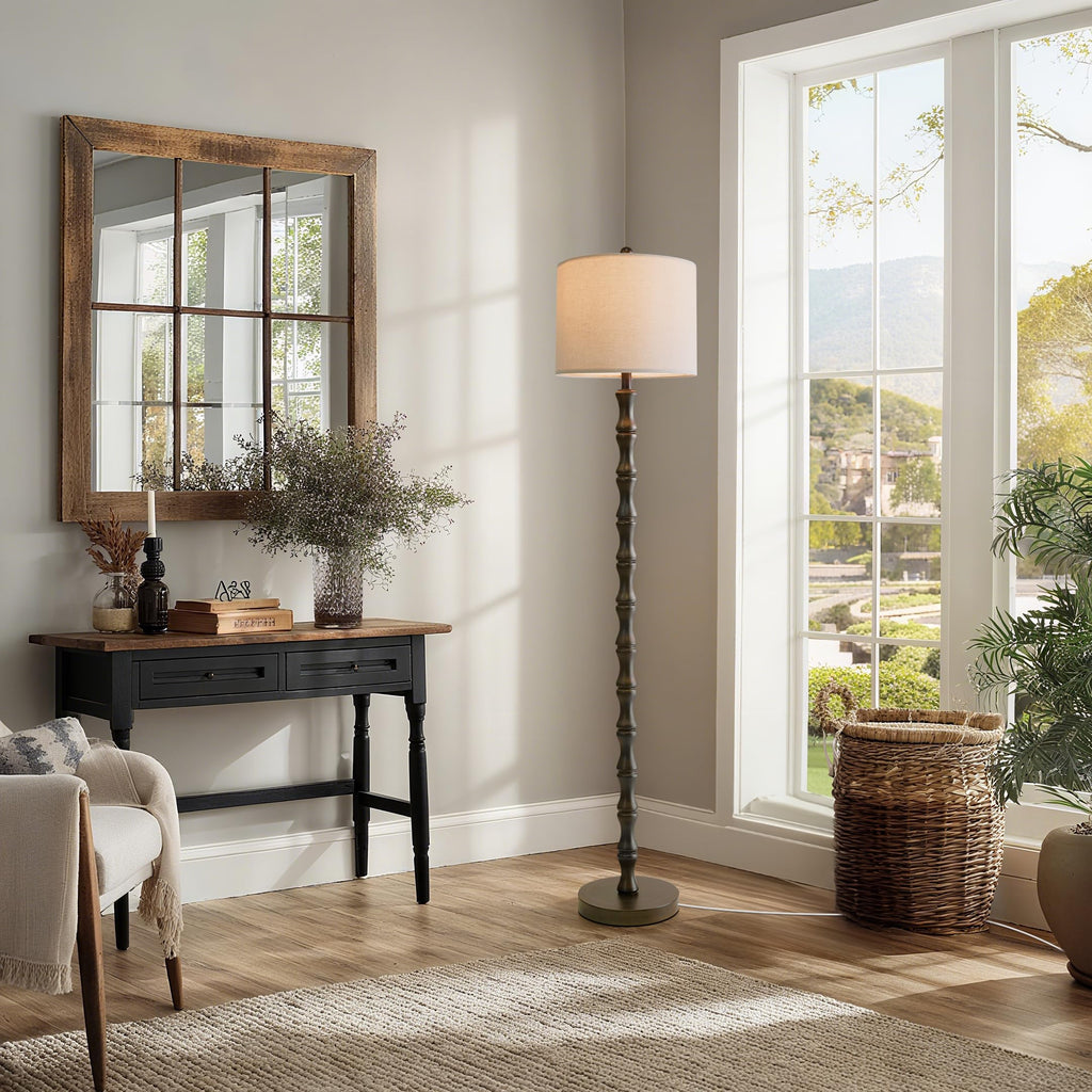 BOBOMOMO 62" Rustic Floor Lamp for Living Room, Retro Farmhouse Floor Lamp Rotary Switch, Resin Standing Lamp for Living Room, Corner, Dining Room, Bedroom, House