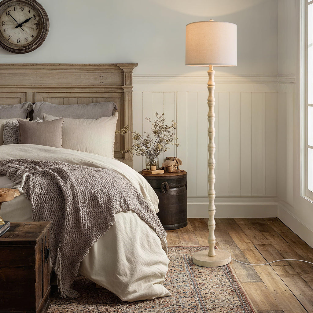 BOBOMOMO 62" Rustic Floor Lamp for Living Room, Retro Farmhouse Floor Lamp Rotary Switch, Resin Standing Lamp for Living Room, Corner, Dining Room, Bedroom, House
